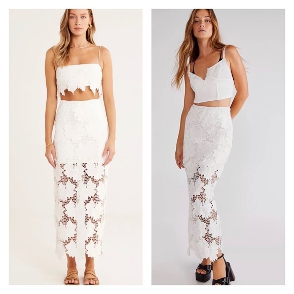 RUMER x FREE PEOPLE Tropez White Crochet Lace Maxi Skirt Medium NWT - Picture 1 of 11